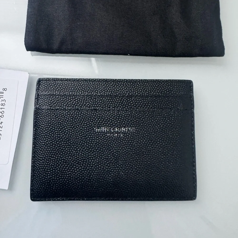 Leather Saint Laurent Black Caviar Calfskin Card Case YSL Box & Dustbag